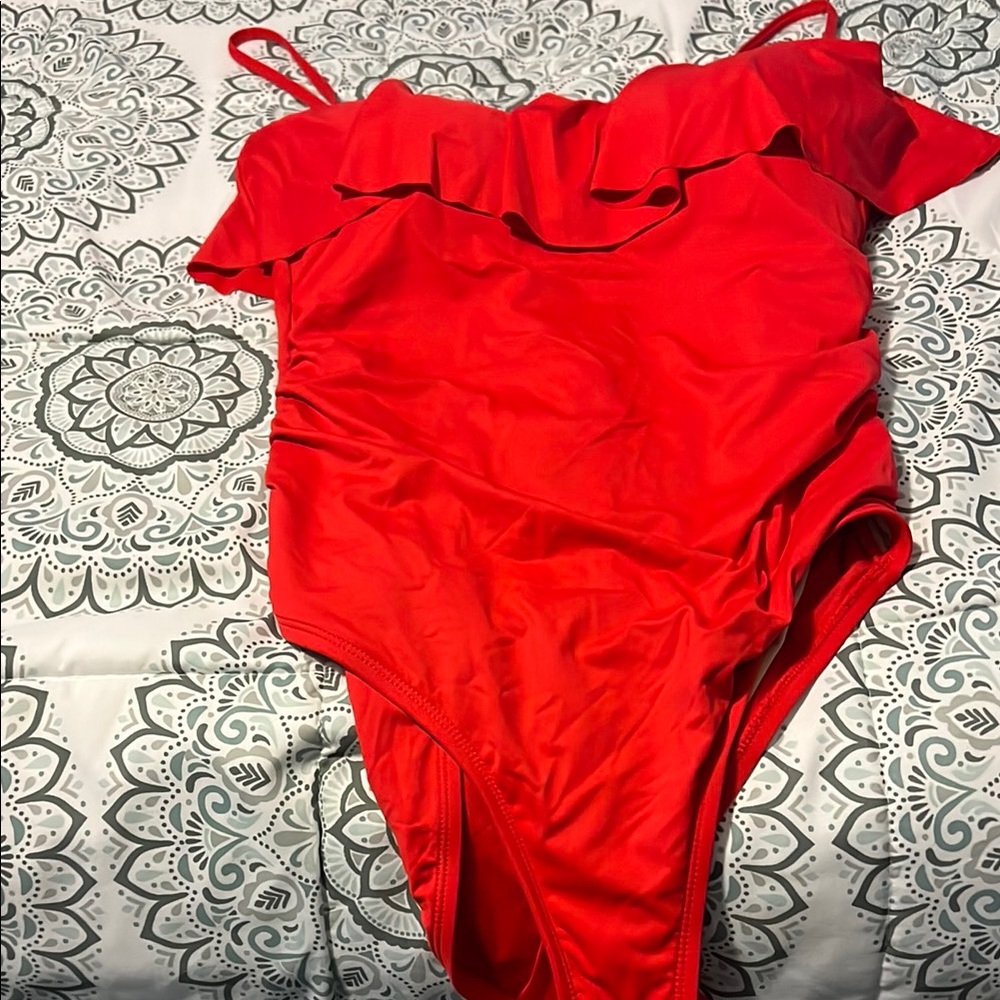 Vibrant Red Ruffled One Piece Swimsuit